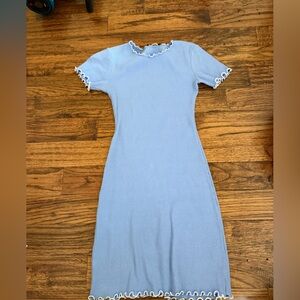 Zara Blue Ribbed mini dress with White Trim